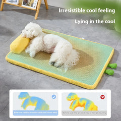 Tapis rafraîchissants d'été pour animaux de compagnie - Rattan - Tissés, respirants et dissipant la chaleur | Lits amovibles et lavables pour chiens et chats avec protection pour le cou