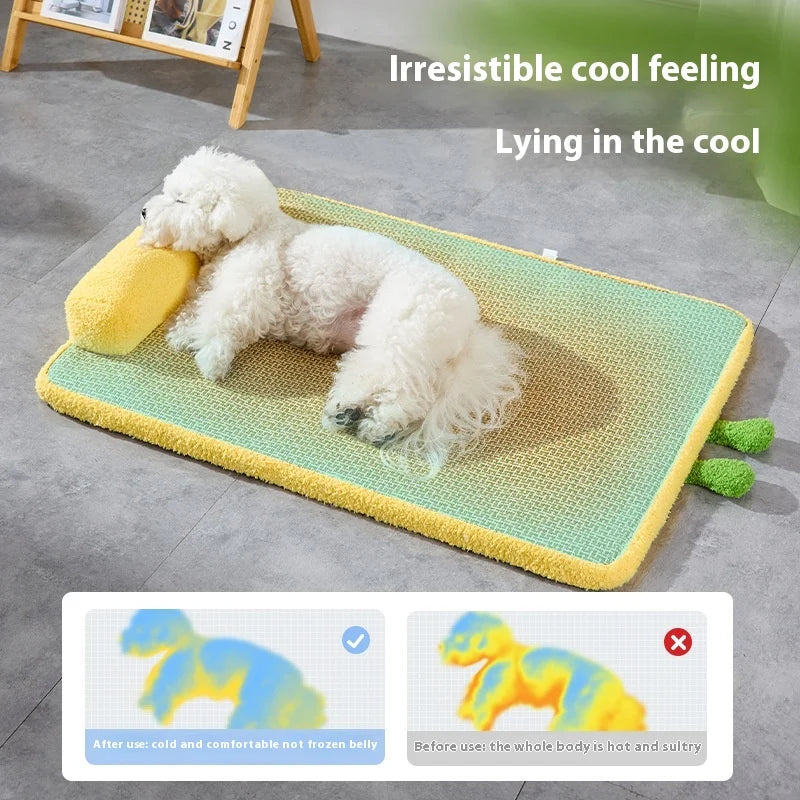 Tapis rafraîchissants d'été pour animaux de compagnie - Rattan - Tissés, respirants et dissipant la chaleur | Lits amovibles et lavables pour chiens et chats avec protection pour le cou